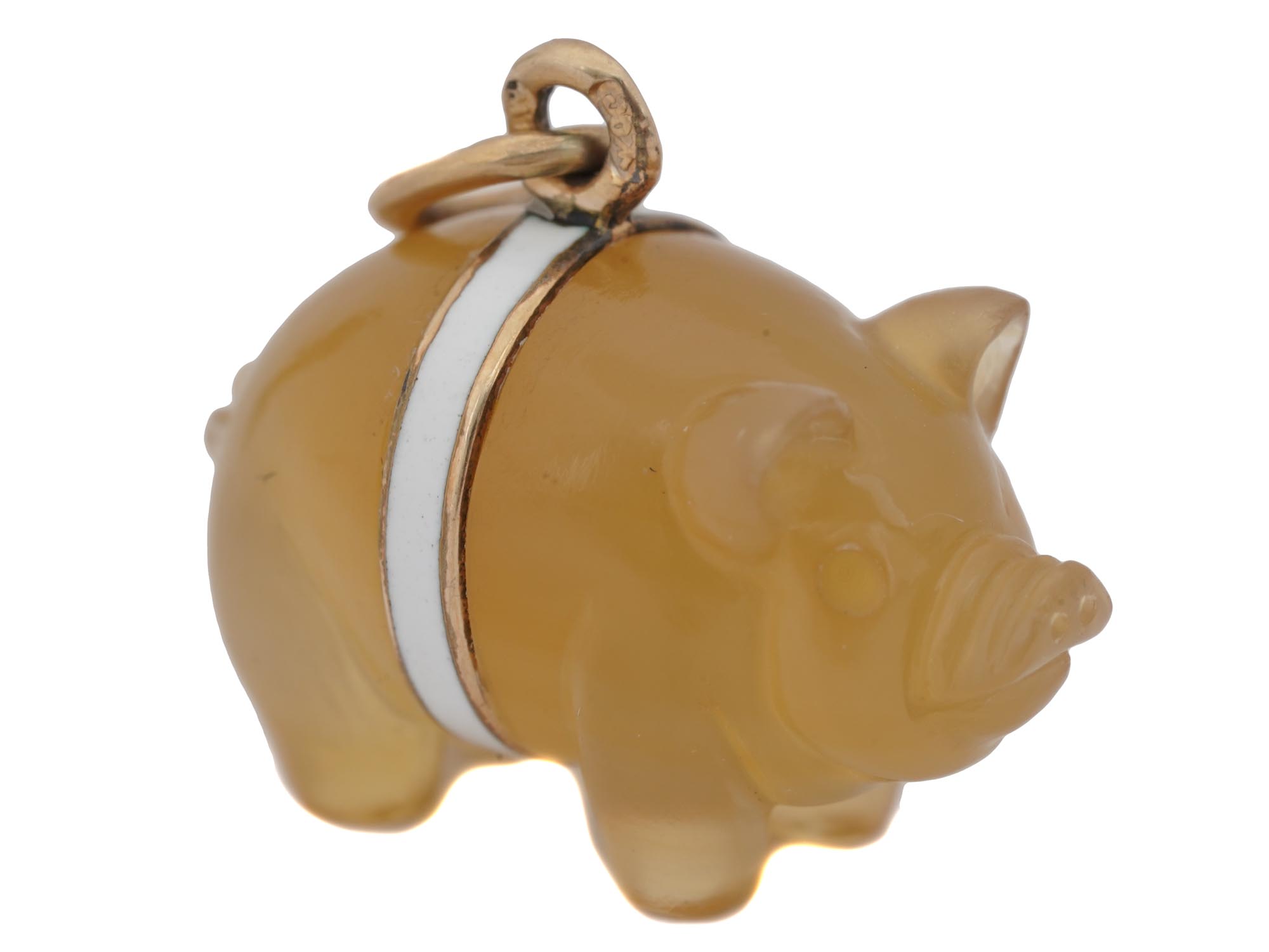 RUSSIAN GOLD AND HARD ENAMEL PENDANT OF A PIG PIC-0